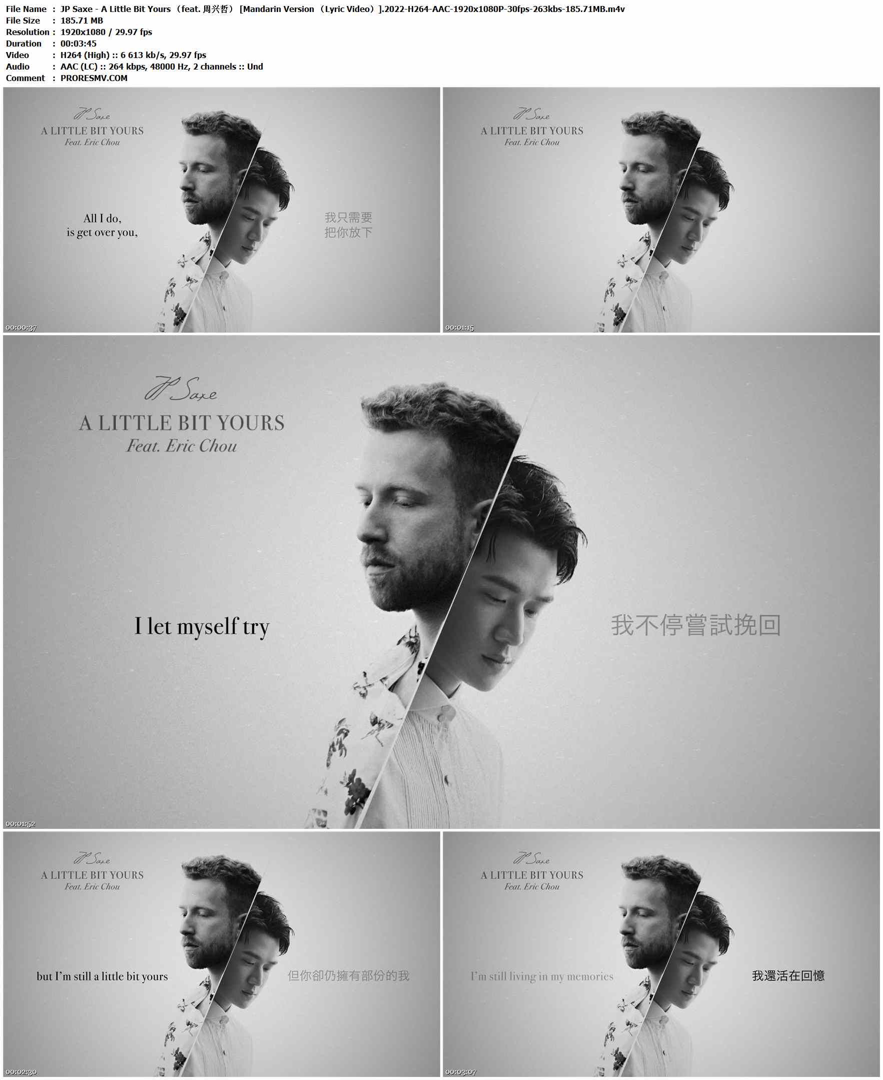 JP Saxe - A Little Bit Yours （feat. 周兴哲） [Mandarin Version （Lyric Video）].2022-H264-AAC-1920x1080P-30fps-263kbs-185.71MB官方MV_高清MV